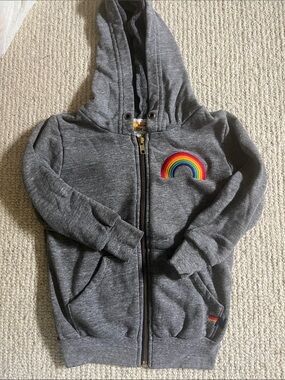 Aviator Nation Kids Gray Zip Hoodie with Rainbow Patch